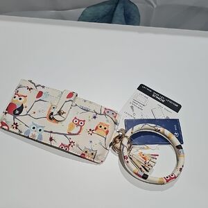 Owl Print loop Wristlet Wallet with keyring
